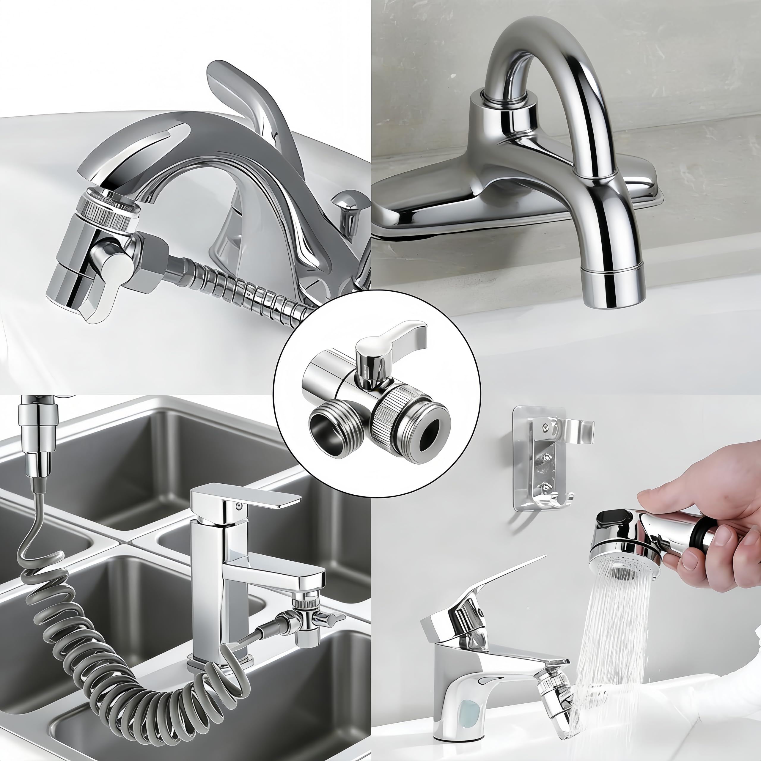 Deviatore Doccia 3 Vie G1/2, Valvola Deviatore Doccia 3 vie M22-M24, M22-G1/2, Valvola di Deviazione per Lavandino, Cucina o Bagno, Grigio(Rubinetto non incluso)