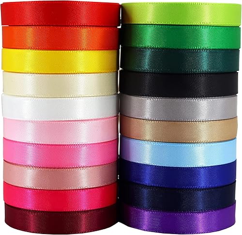 Miniatura 2 de Cinta de satén de doble cara de 38 de pulgada, 20 colores lisos, 38 pulgadas x 2 yardas cada una total de 40 yardas por paquete, para envolver