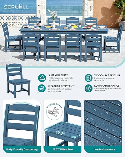Vista 4 de SERWALL Juego de comedor al aire libre de 11 piezas, mesa y sillas de polietileno de alta densidad de 84 pulgadas para 10, juego de muebles de patio