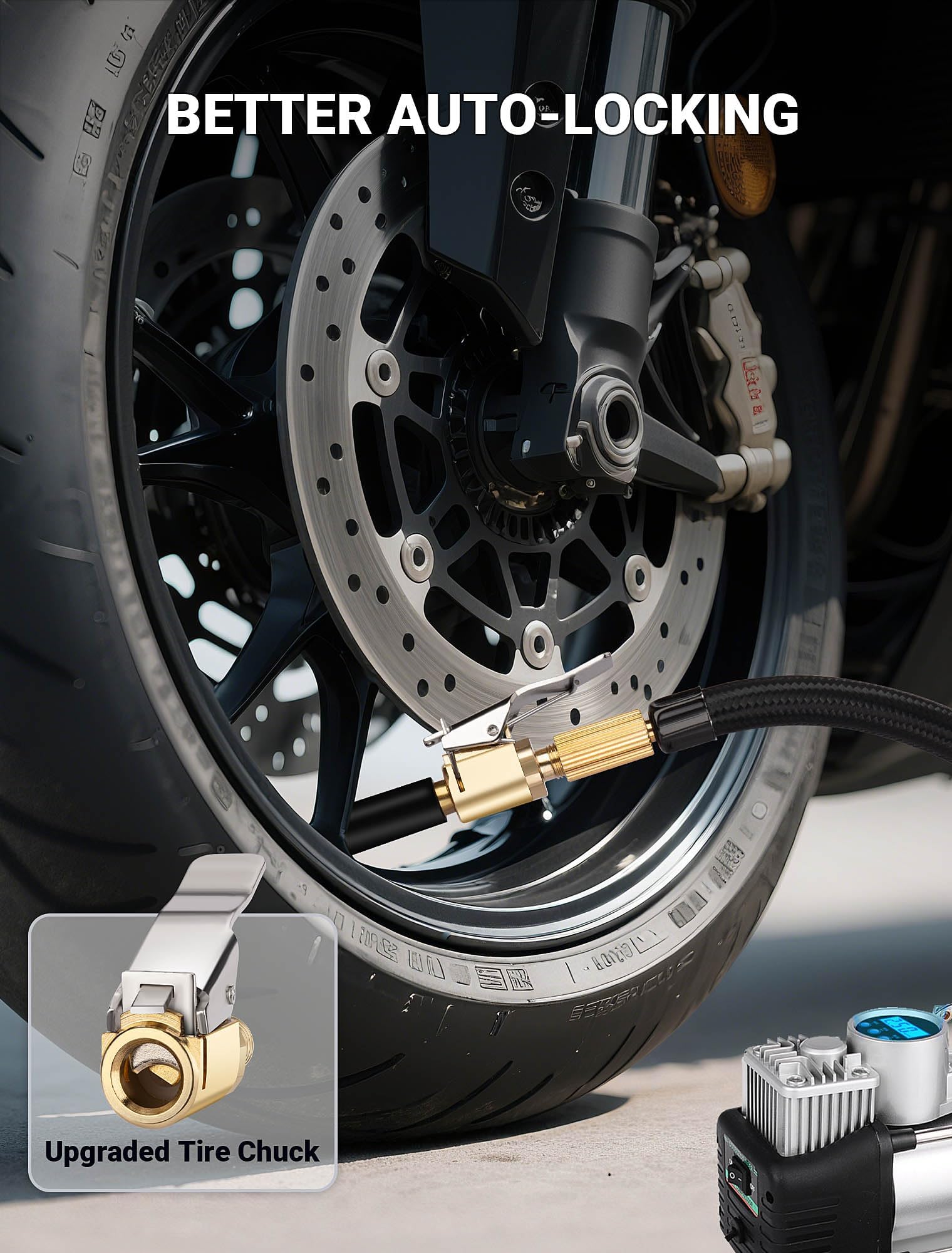 2 Pack Heavy Duty Brass Tire Air Chucks, 8mm Locking Inflator Adapter with Leak-Proof Seal for Car and Truck Tires, Durable Metal Tire Valve Connector — view 7
