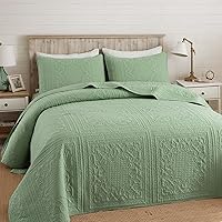 Vista 4 de Brandream Juego de edredón de algodón verde salvia, juego de ropa de cama de casa de campo de casa de campo, juego de colcha de 2 piezas
