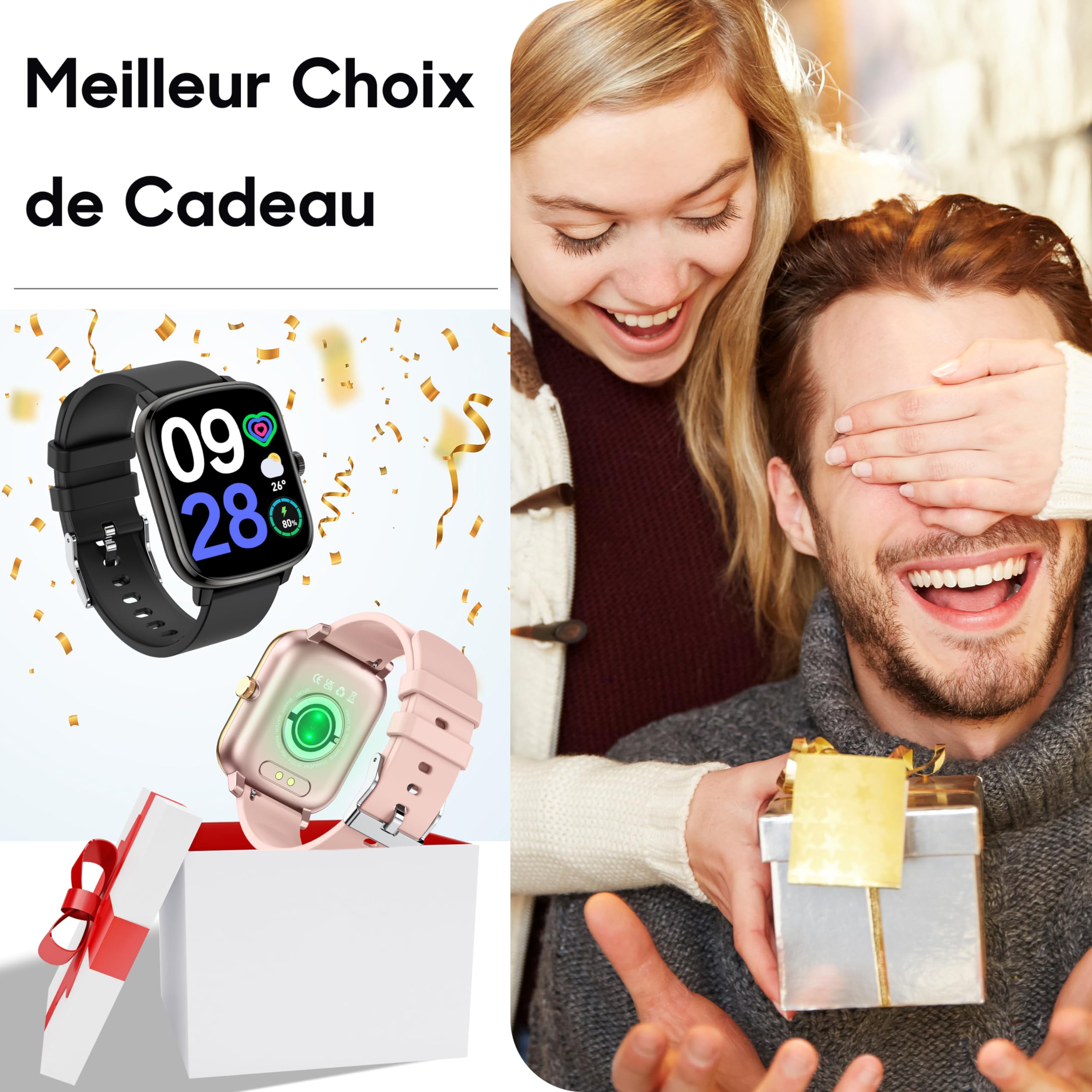 Popglory Montre Connectée Femme Homme, Smartwatch Cardiofrequencemètre Moniteur de Sommeil Pression Artérielle 100 Modes Sportifs Compatible Android iOS pour Homme Femme Montre Intelligente
