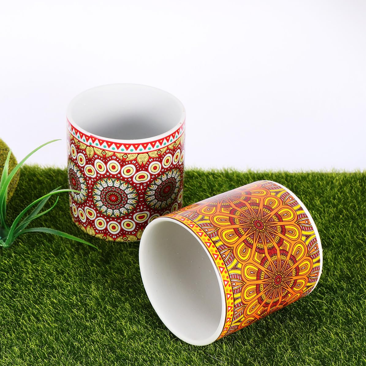 Milisten 4 Stücke Mandala Blumentopf aus Keramik Sukkulenten Pflanzgefäß Kreativ für Kakteen und Pflanzen für Deko zu Hause und Büro Feine Verarbeitung