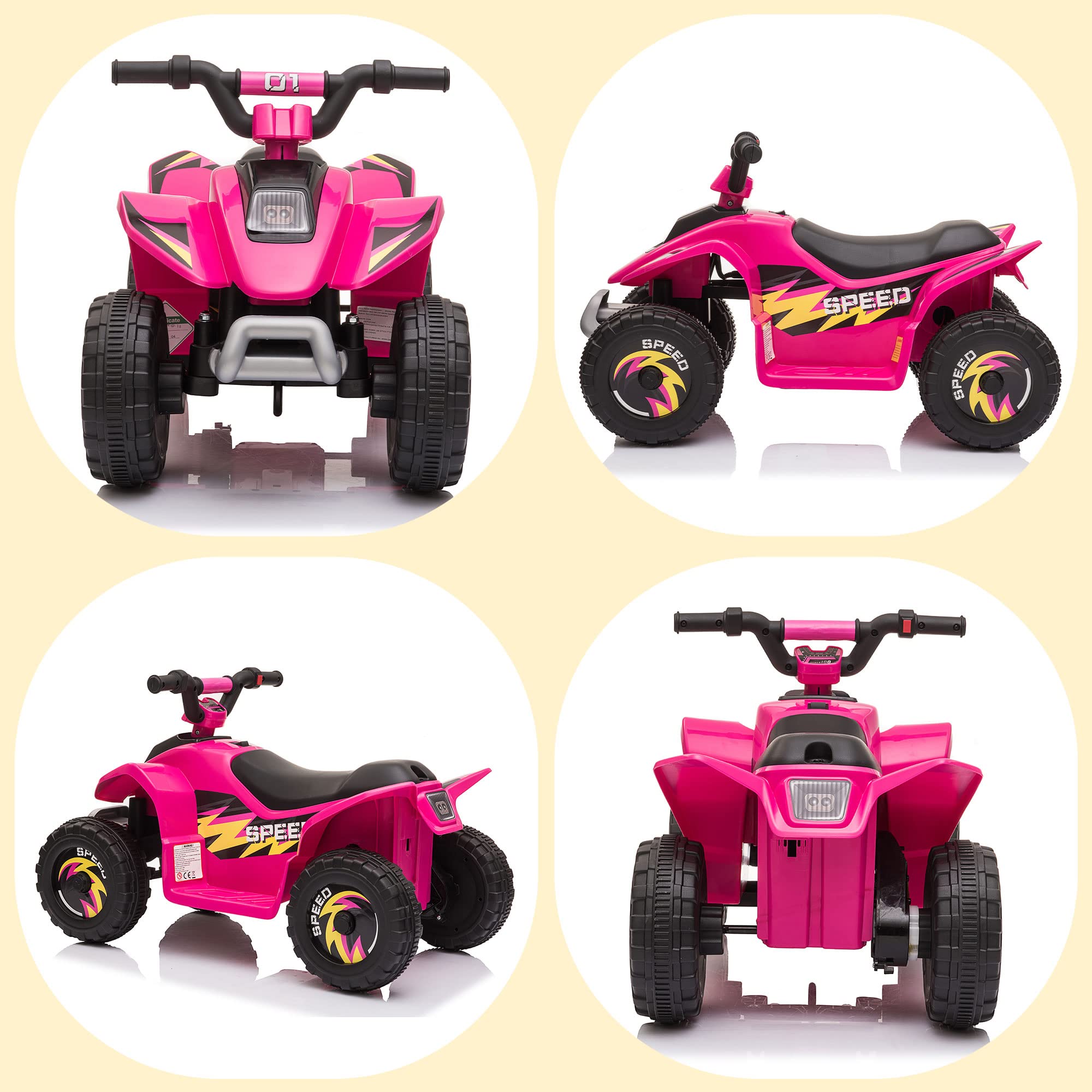 HOMCOM Quad Elettrico per Bambini da 18-36Mesi con Batteria Ricaricabile 6V, Velocità 2.8-4.6km/h, Funzione Avanti e Indietro, 72x40x45.5cm, Rosa