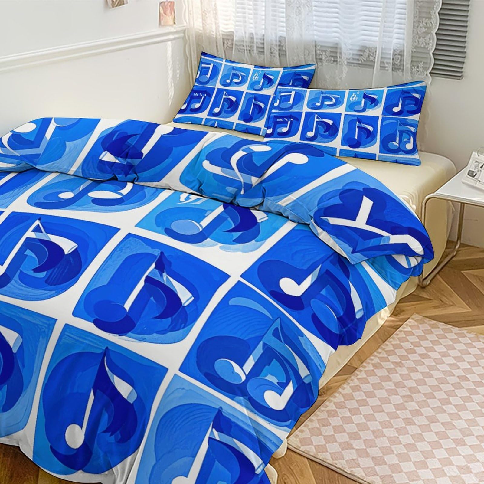 Couette grand lit notes de musique bleues pour remplacer votre literie usée avec style