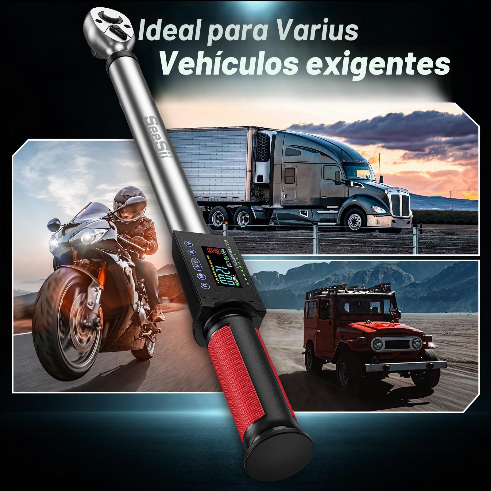 Seesii Llave dinamométrica digital, accionamiento de 1/2 pulgada (340 Nm), precisión de torque del 2%, ajuste de 3 velocidades, con luz LED y zumbador para mantenimiento del vehículo DH340