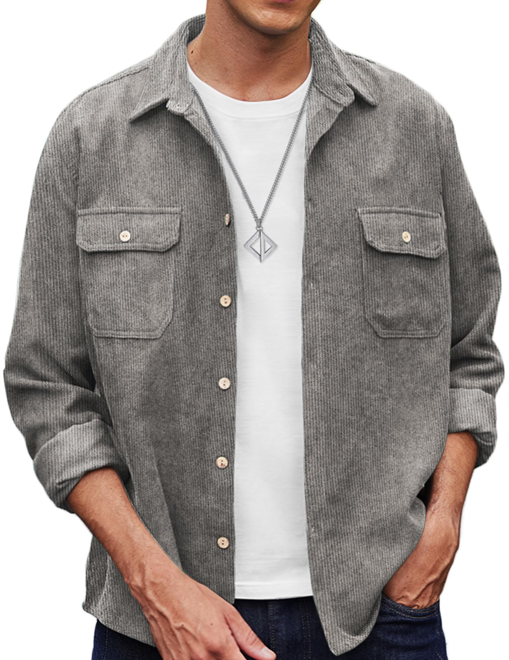 COOFANDY Men's Corduroy Shirt Casual Button Down Shirt Jacket Lightweight Shacket