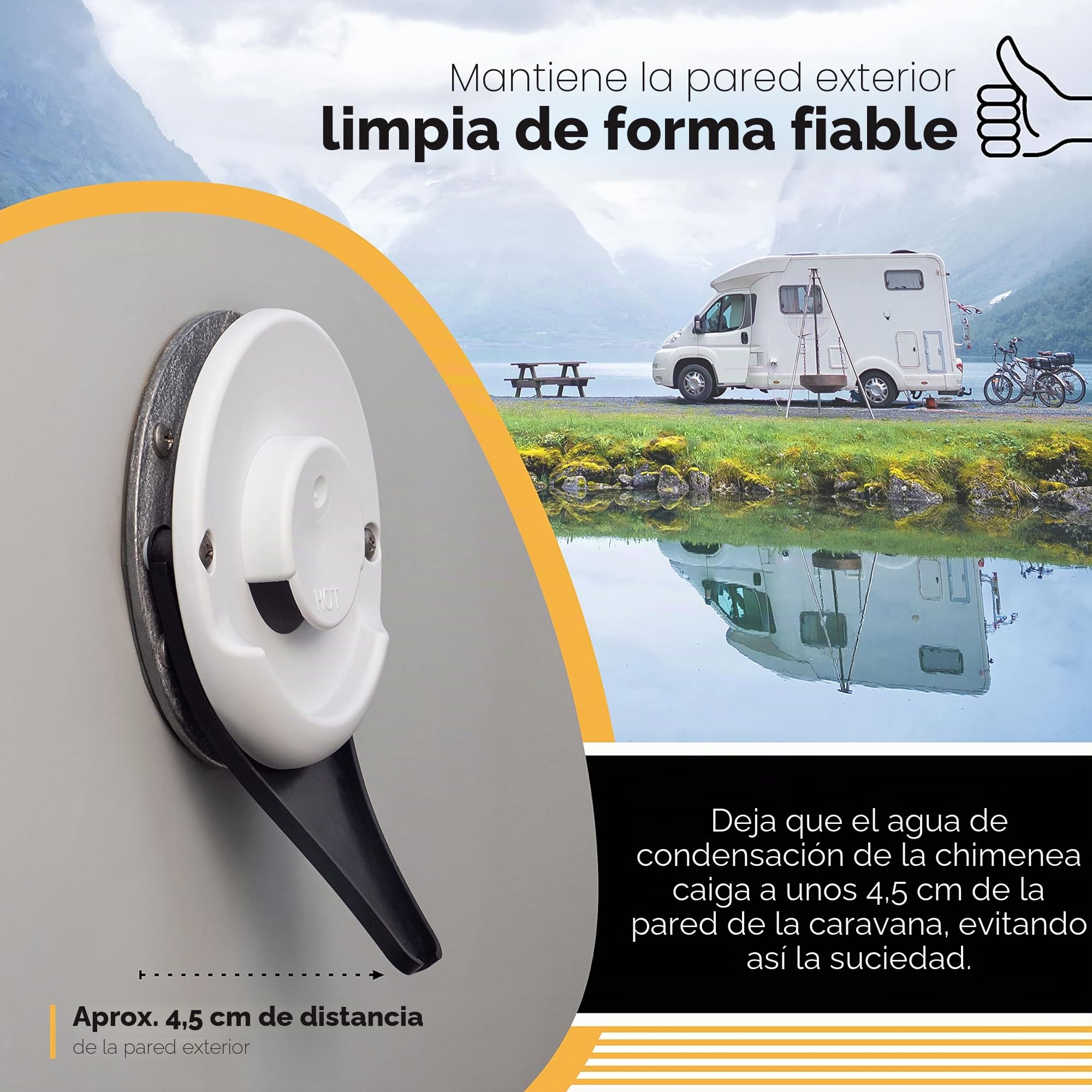 Villkin - Desagüe de condensación (2 unidades) para autocaravana compatible con calefacción Truma (distancia entre orificios de 96 mm) – Desagüe para cubierta de chimenea de caravana