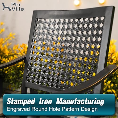 Miniatura 5 de PHI VILLA Juego de 2 sillas de comedor giratorias para patio, sillas de exterior con cojines, muebles de patio con reposabrazos, color negro