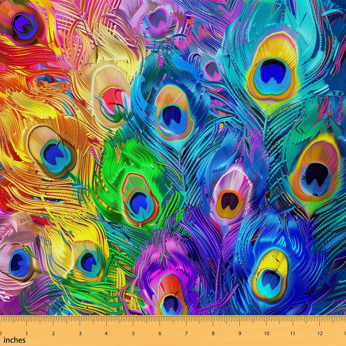 Erosebridal Peacock Feather Watercolor Fabric by The Yard Green Oil Painting Waterproof Outdoor Fabric Wildlife Purple Upholstery Fabric Colorful Blue Red Yellow Decor Fabrics, 3 Yards