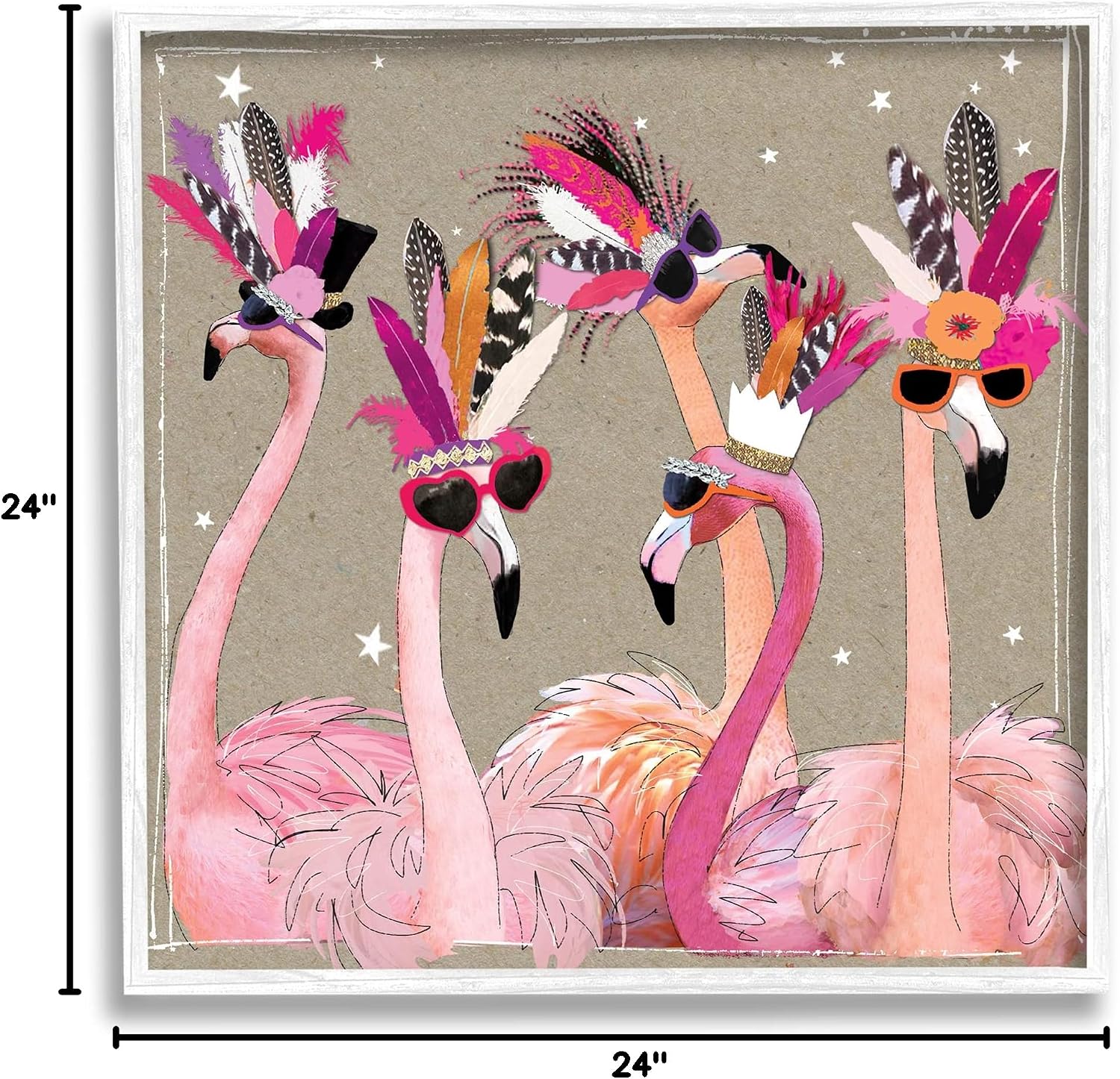Stupell Industries Fancy Pants Flamingos, Design by Hammond Gower White Framed Wall Art, 24 x 24, Brown
