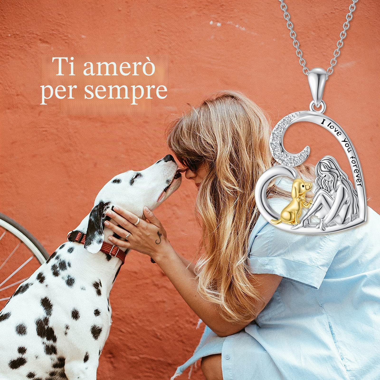ROMANTICWORK Collana cane e bambina in argento 925 Collana con ciondolo a forma di cane a cuore d'amore Regali di gioielli per cani per le donne amanti dei cani figlia