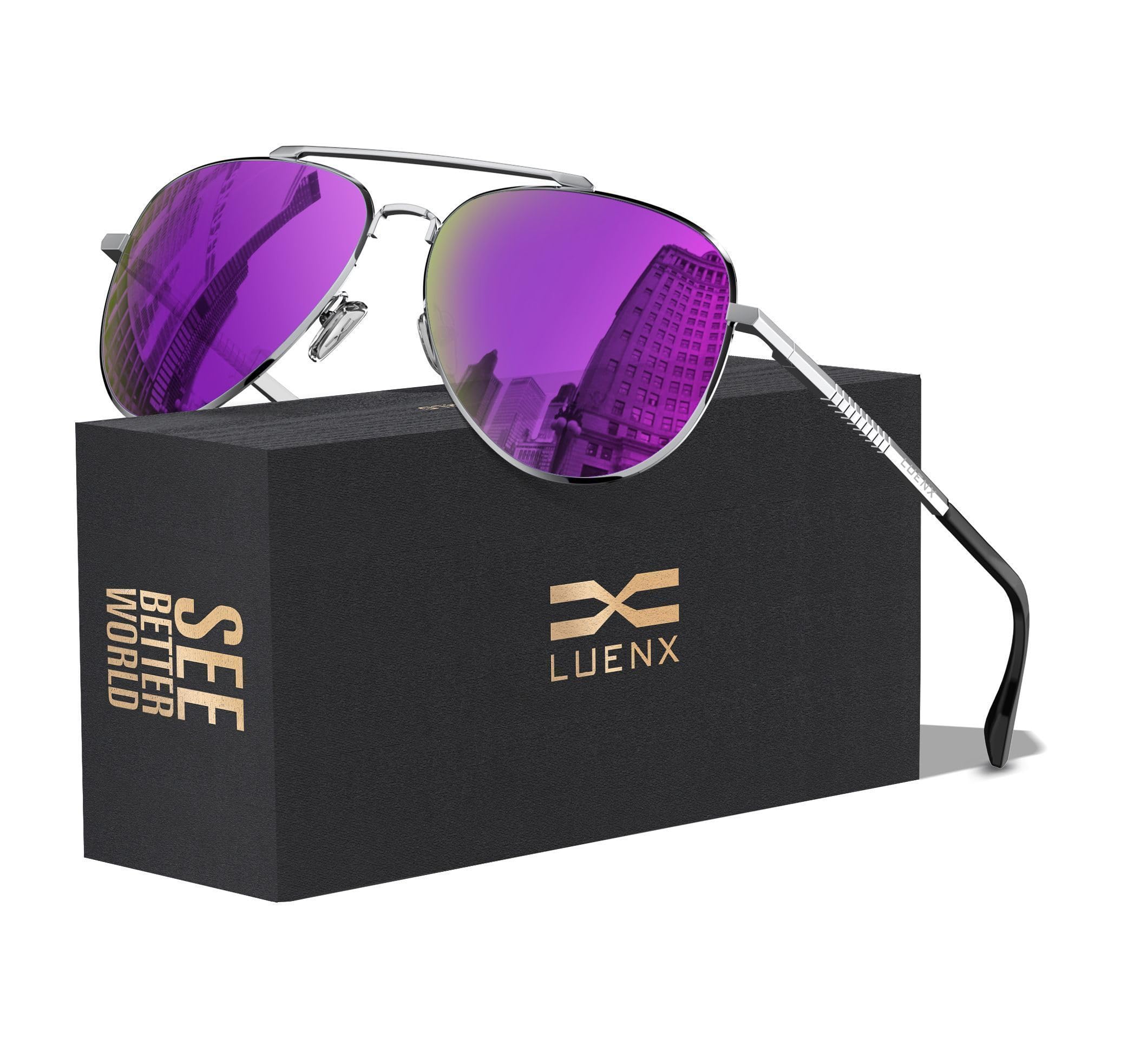 LUENX Aviator Sunglasses for Men Women Polarized Driving Classic Shades - UV 400 Protection with Accessories 60MM