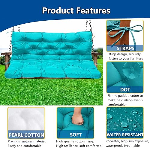 Miniatura 3 de lsxlkha Cojines de columpio para exteriores, impermeables, de 3 plazas, cojín de repuesto para columpio de porche con respaldo, cojín de banco para