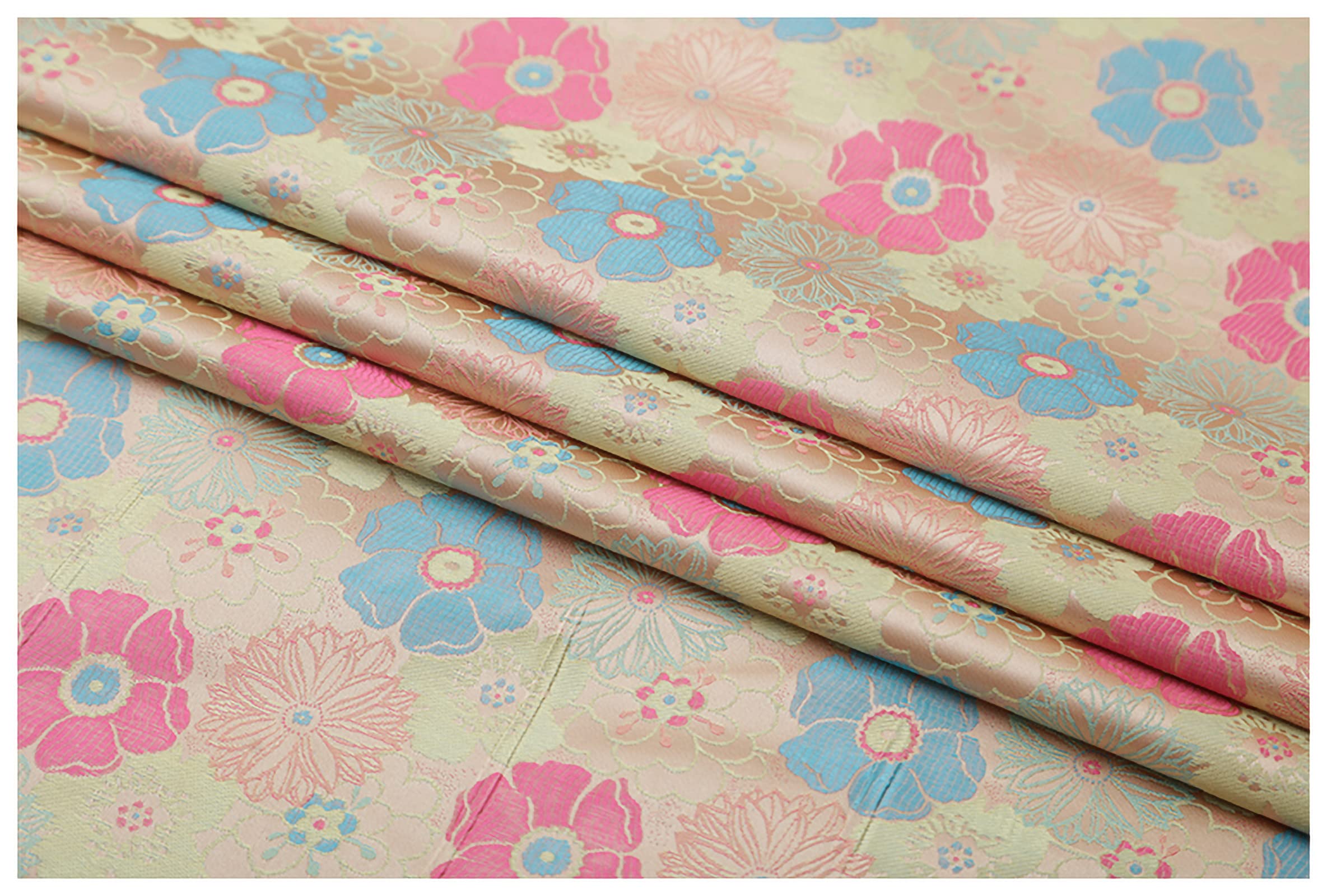 Tejido de satén Bordado, Tela brocada Jacquard de 90 cm de Ancho, Multicolor, se Vende por Metro, Paquete de 1(Rice White)