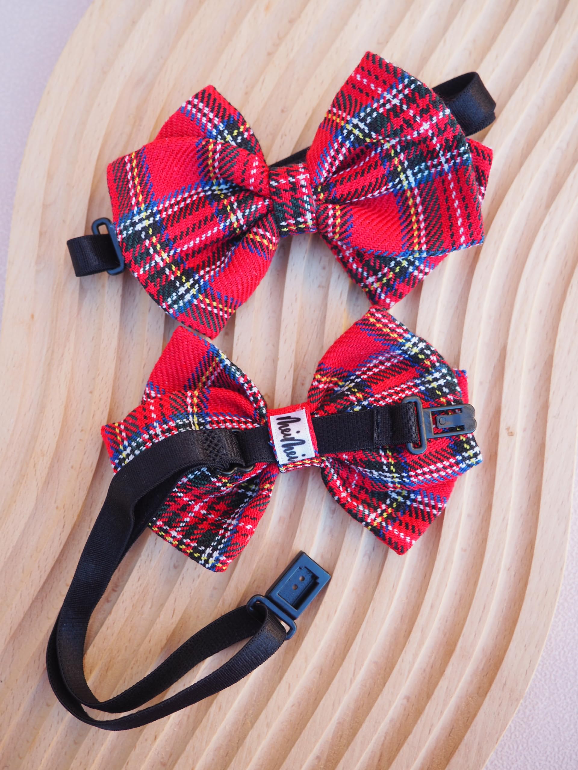 MeiMei Christmas Bow Tie, Handmade Red Tartan Bowtie for Men Boys & Pets - Image 4