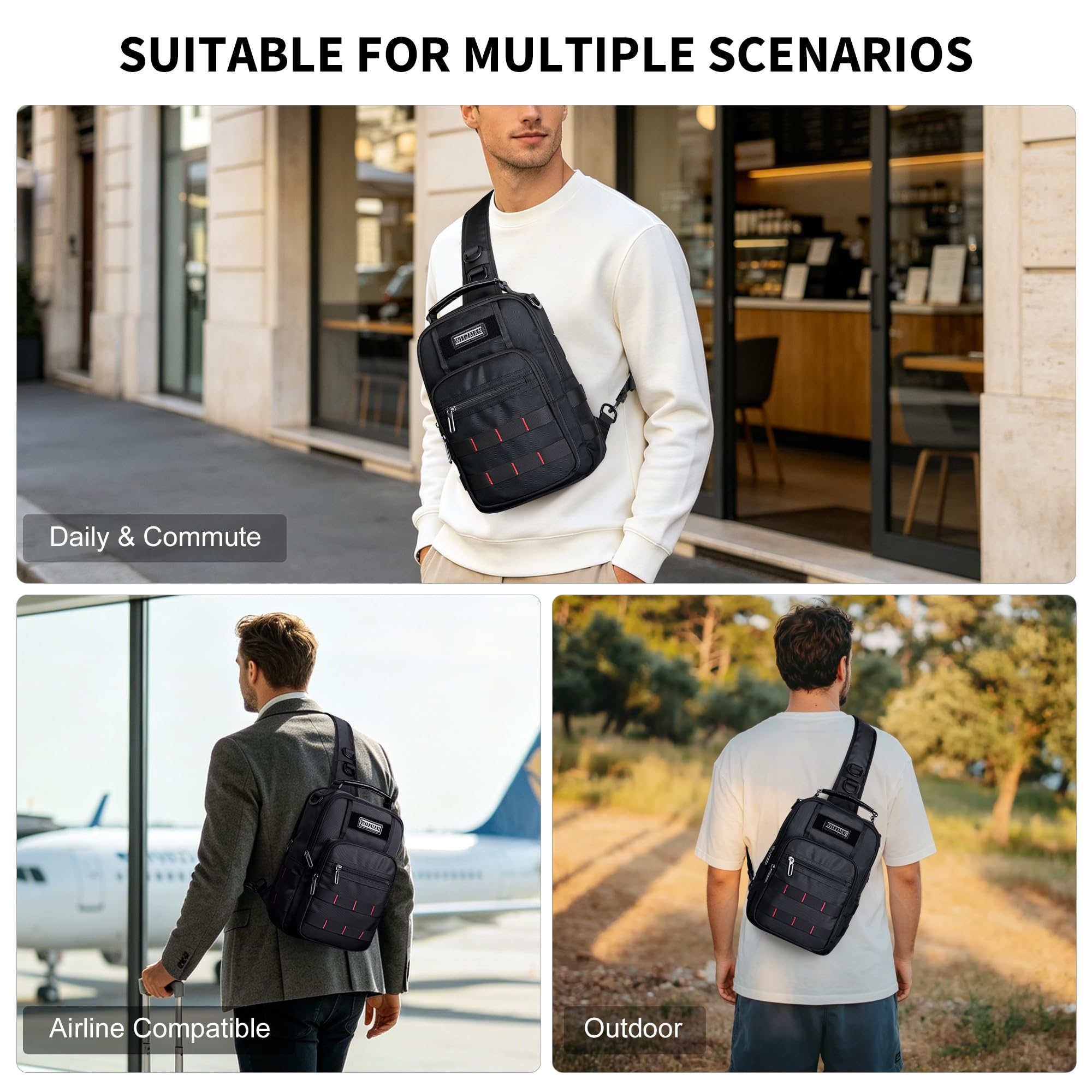WITZMAN Umhängetasche für Herren 9L Große Sling Bag mit USB-Ladeport
