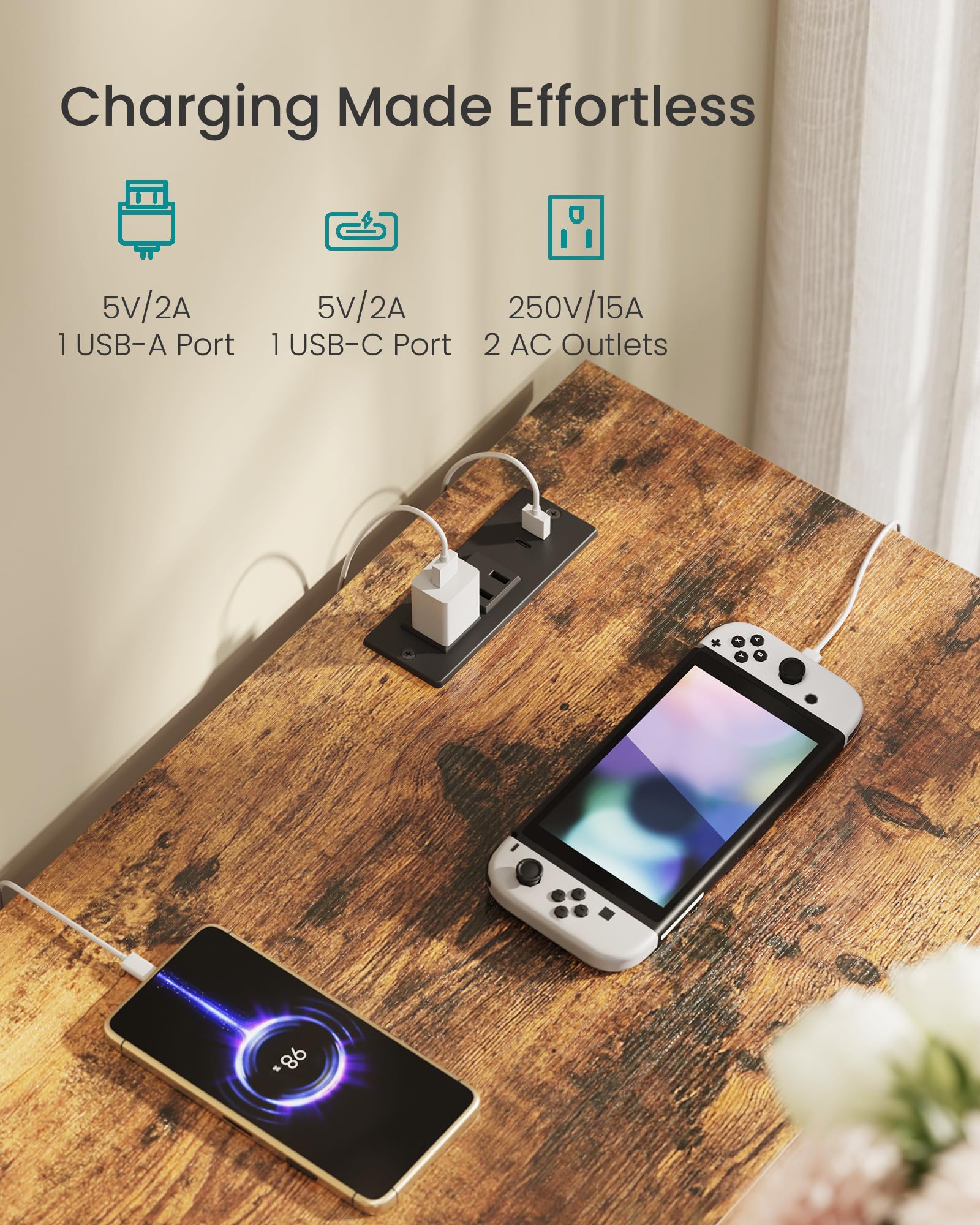 SONGMICS BELLAH Collection - TV Stand with Power Outlets and Lights, Entertainment Center Media Console for TVs Up to 178 cm, Living Room, Shelves, Drawers, Industrial, Rustic Brown ULGS420K101 - 5