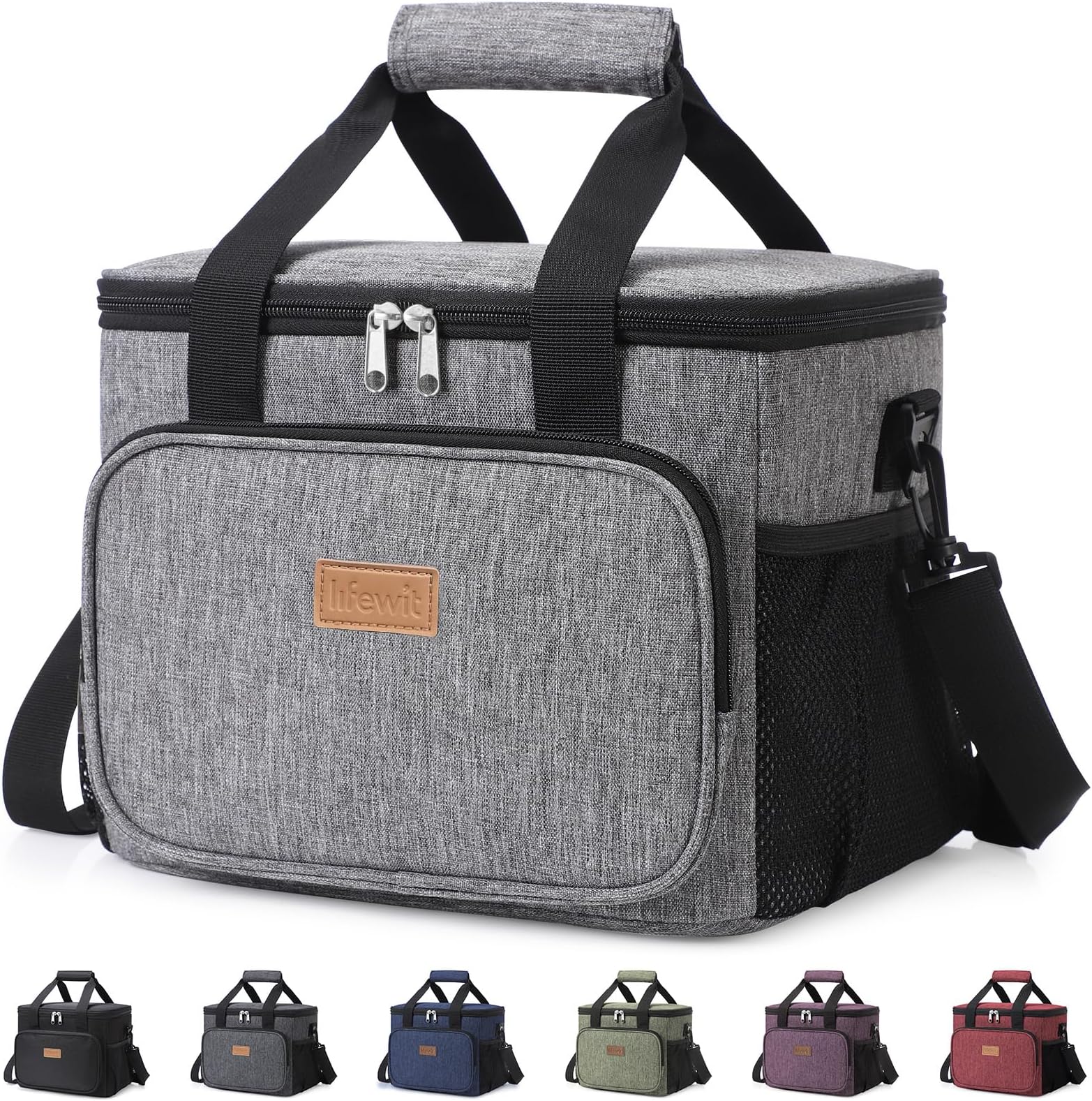 Large Lunch Bag, Insulated Lunch Box, Soft Cooler Cooling Tote for Adult Men Women, Gray 24-Can (15L)