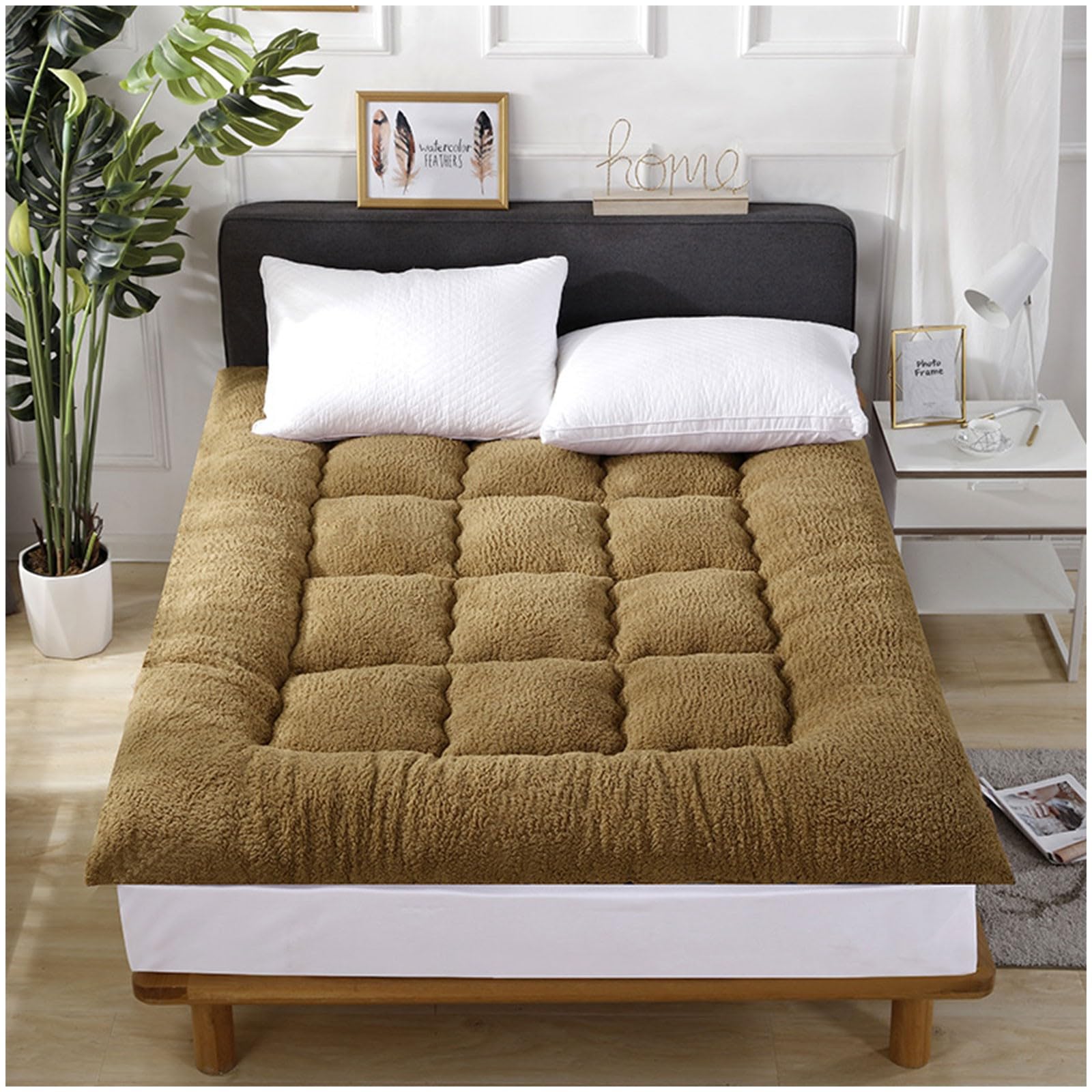 Colchón Todo Incluido Sábana Bajera Espesada Funda de Colchón 100% Algodón Soja Antideslizante Acolchado Colcha para Apartamento Dormitorio (Color : Marrón Tamaño: 200 x 220 cm)