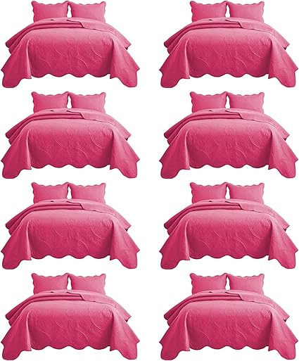 IR Imperial Rooms 8 Pack Quilt King Size Bedding (106" x 96") - Bulk Wholesale for Hotels, Guest Bedroom & Airbnbs - Lightweight Microfiber Reversible Floral Embossed Quilts Bedspreads (Pink)