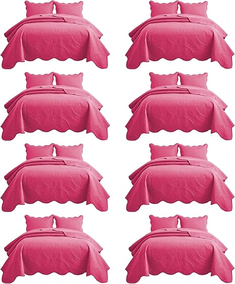 IR Imperial Rooms 8 Pack Quilt King Size Bedding (106" x 96") - Bulk Wholesale for Hotels, Guest Bedroom & Airbnbs - Lightweight Microfiber Reversible Floral Embossed Quilts Bedspreads (Pink)