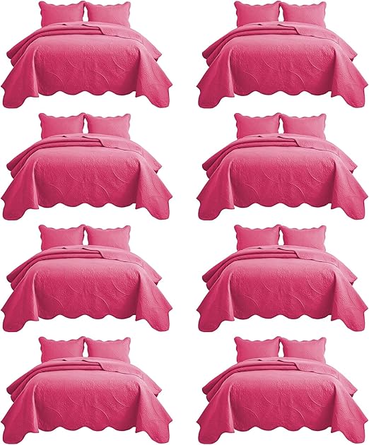 IR Imperial Rooms 8 Pack Quilt King Size Bedding (106" x 96") - Bulk Wholesale for Hotels, Guest Bedroom & Airbnbs - Lightweight Microfiber Reversible Floral Embossed Quilts Bedspreads (Pink)