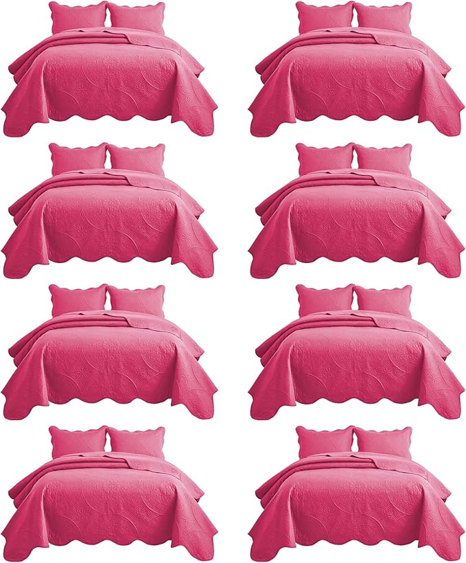 IR Imperial Rooms 8 Pack Quilt King Size Bedding (106" x 96") - Bulk Wholesale for Hotels, Guest Bedroom & Airbnbs - Lightweight Microfiber Reversible Floral Embossed Quilts Bedspreads (Pink)