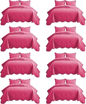 IR Imperial Rooms 8 Pack Quilt King Size Bedding (106" x 96") - Bulk Wholesale for Hotels, Guest Bedroom & Airbnbs - Lightweight Microfiber Reversible Floral Embossed Quilts Bedspreads (Pink)