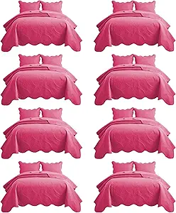 IR Imperial Rooms 8 Pack Quilt King Size Bedding (106" x 96") - Bulk Wholesale for Hotels, Guest Bedroom & Airbnbs - Lightweight Microfiber Reversible Floral Embossed Quilts Bedspreads (Pink)