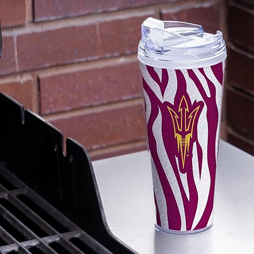 Miniatura 2 de Rico Industries NCAA - Vaso de acrílico con purpurina de 24 onzas con tapa con bisagras, vaso de doble pared con licencia oficial y popote