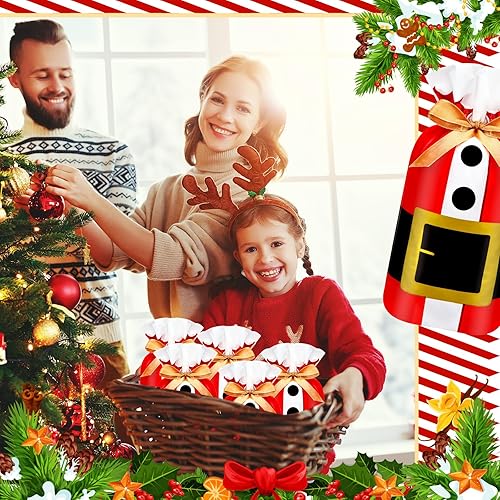 Miniatura 4 de Paterr 200 bolsas de regalos de Navidad, bolsas con cordón de Papá Noel, bolsas de plástico para dulces, bolsas de regalo de Navidad, bolsas de