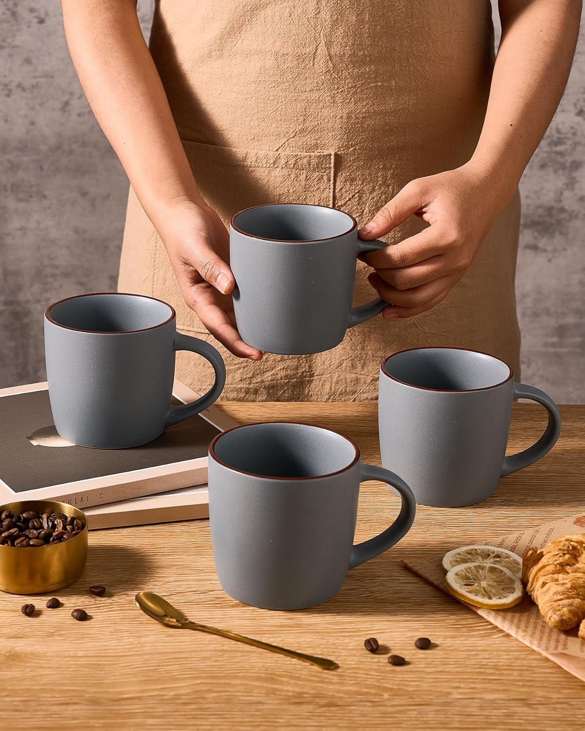 famiware Mercury Coffee Mugs 13 oz, Coffee Mugs Set of 4 with Handle, Cups for Latte, Hot Tea, Cappuccino, Mocha, Cocoa, Dark Grey - Image 7