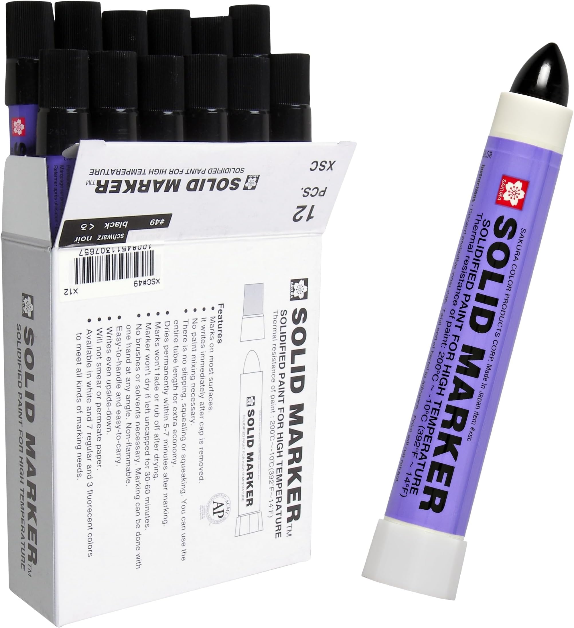 Sakura Solidified Paint Solid Marker (Box of 12), Black, XSC-49