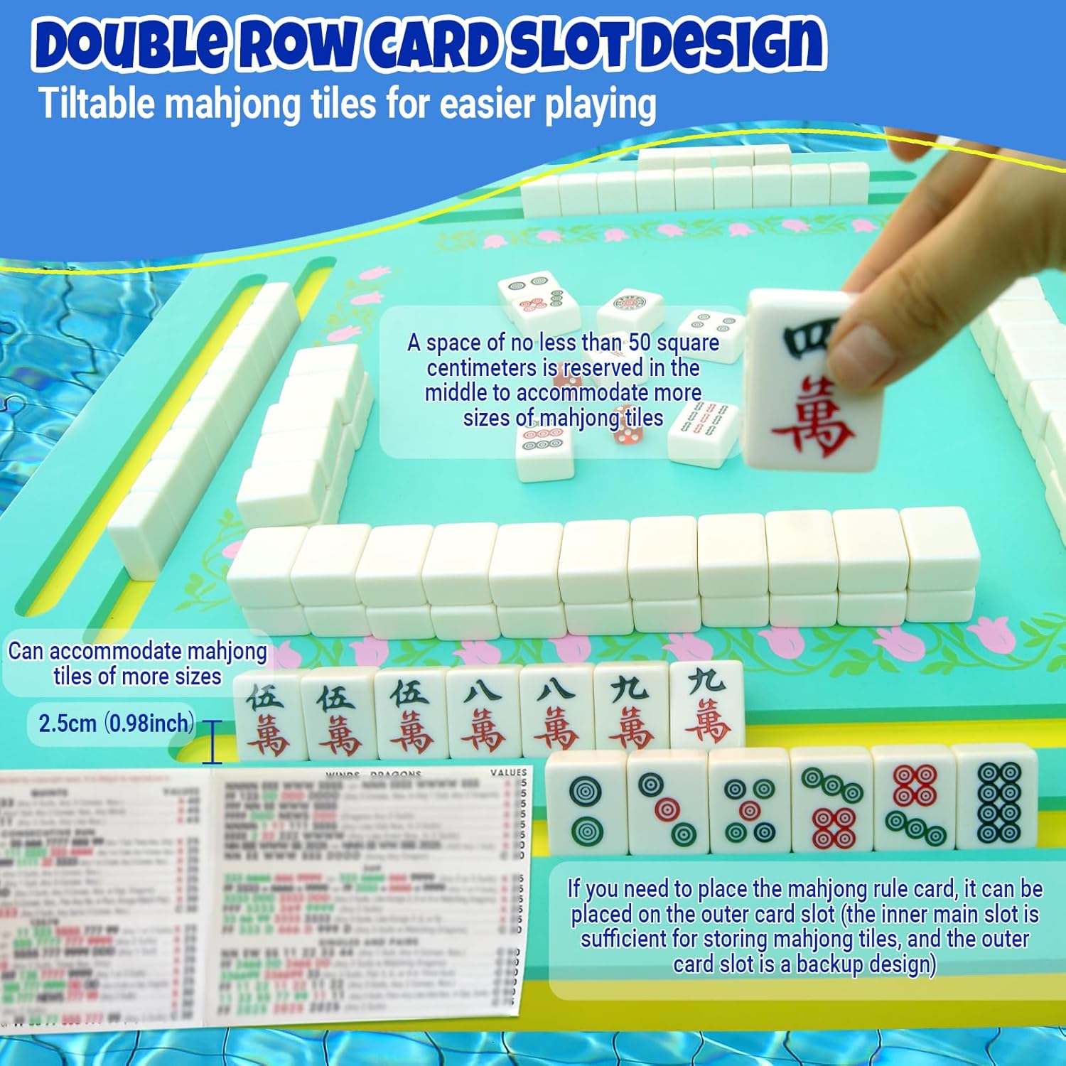 Floating Mahjong Table for Pool - Double-Sided Water Game Tray with Mahjong & Poker Card Playing Surfaces, Swimming Pool and Hot Tub Floating Board for Adults, Lake, Beach