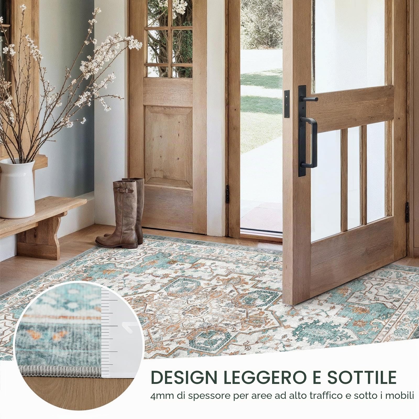 GENIMO Vintage Tappeto Salotto 200x290cm - Grande Tappeto Soggiorno Lavabile Antiscivolo, Resistente, Facile da Pulire, Boem Carpet Per Camera da Letto, Sala da Pranzo, Sala - Vintage Verde Beige