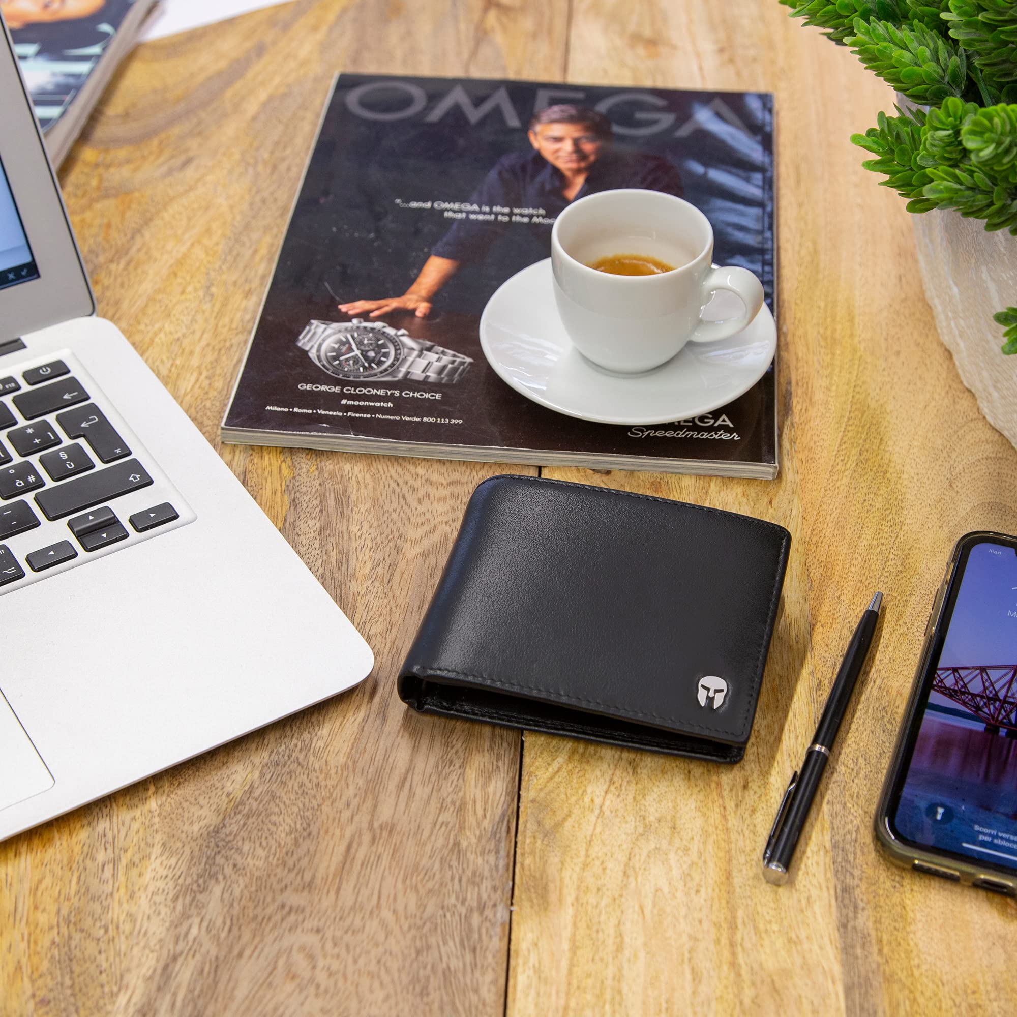 SPARTANO Carteras para Hombre con protección RFID, 11 Ranuras para Tarjetas de crédito, 1 Bolsillo para Monedas, 2 Compartimentos para Billetes, 3 Bolsillos internos - Zeus (Negro)