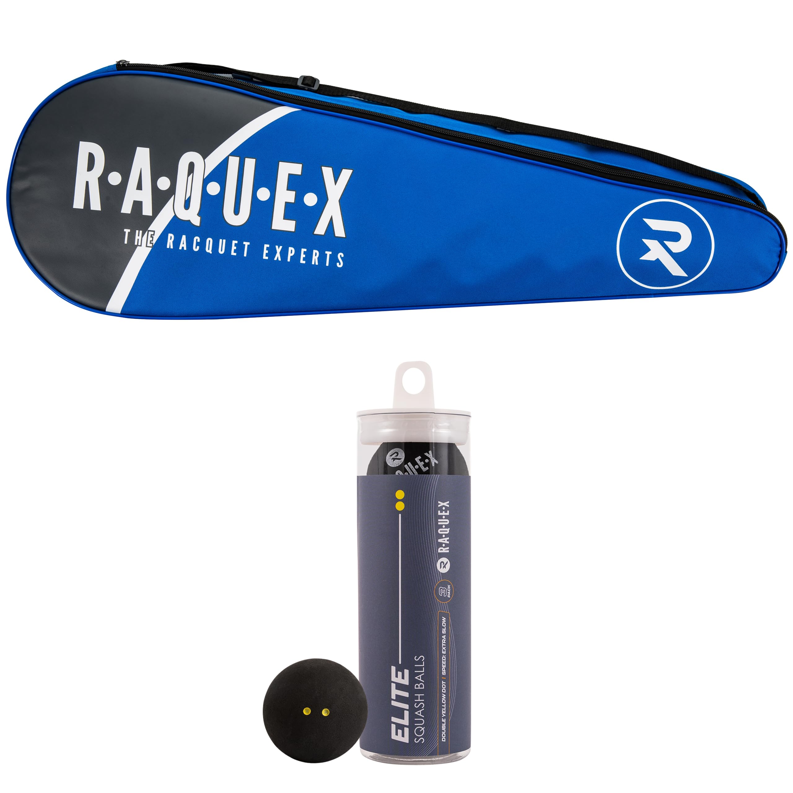 Raquex Racket Bag - for 1, 2 or 3 Squash or Badminton Racquets - Great British Design (+ 3 Squash Balls, Double Yellow)