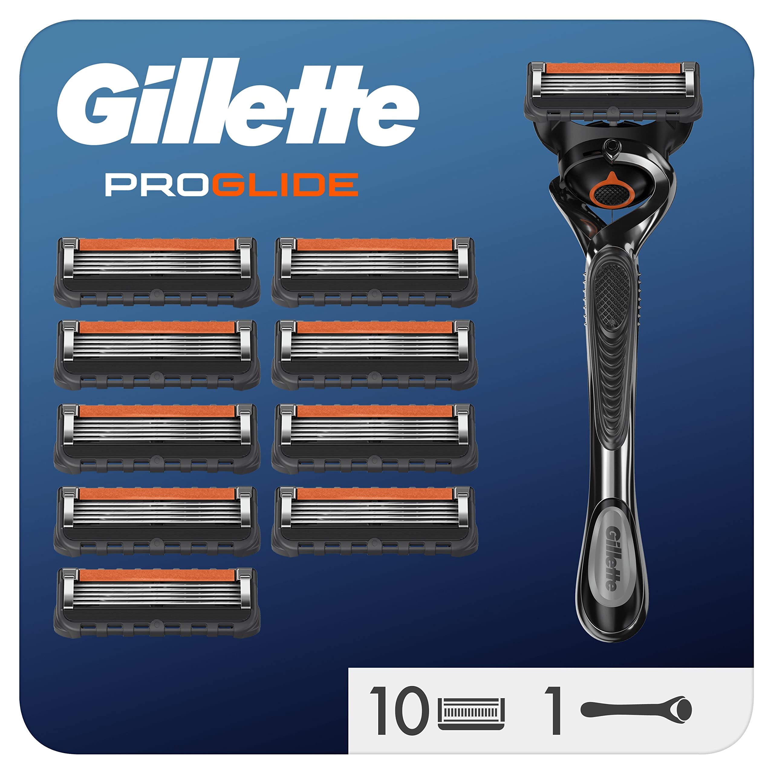 Gillette ProGlide Rasoio da uomo, 1 Gillette, ProGlide, 10 lame di ricambio per rasoio, realizzato per precisione