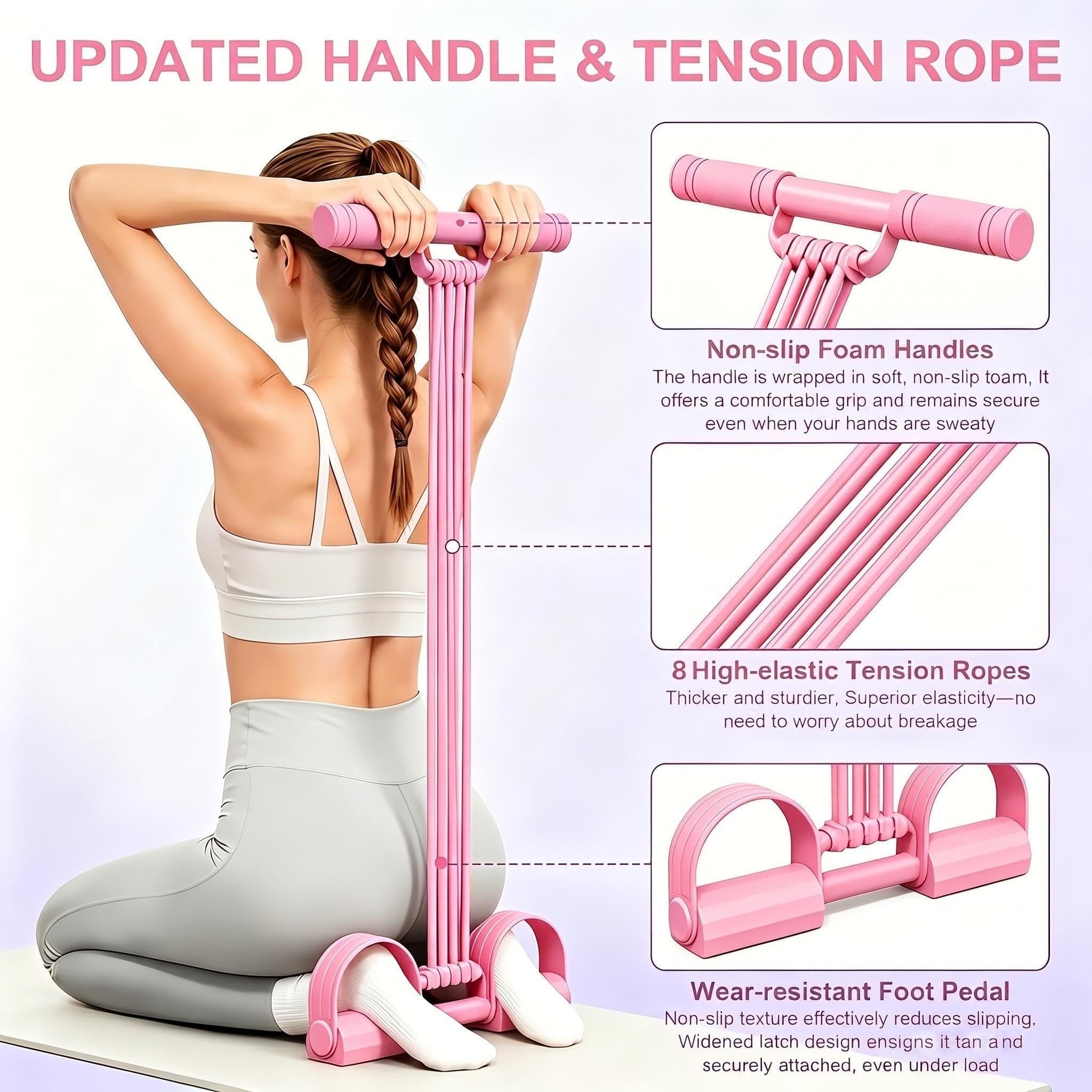JunD Elastici Fitness 3 in 1 con Pedale e Maniglie, Bande Elastiche Multifunzione 8 Tubi per Allenamento a Casa, Corda Elastica per Addominali Gambe Glutei, Pilates Yoga