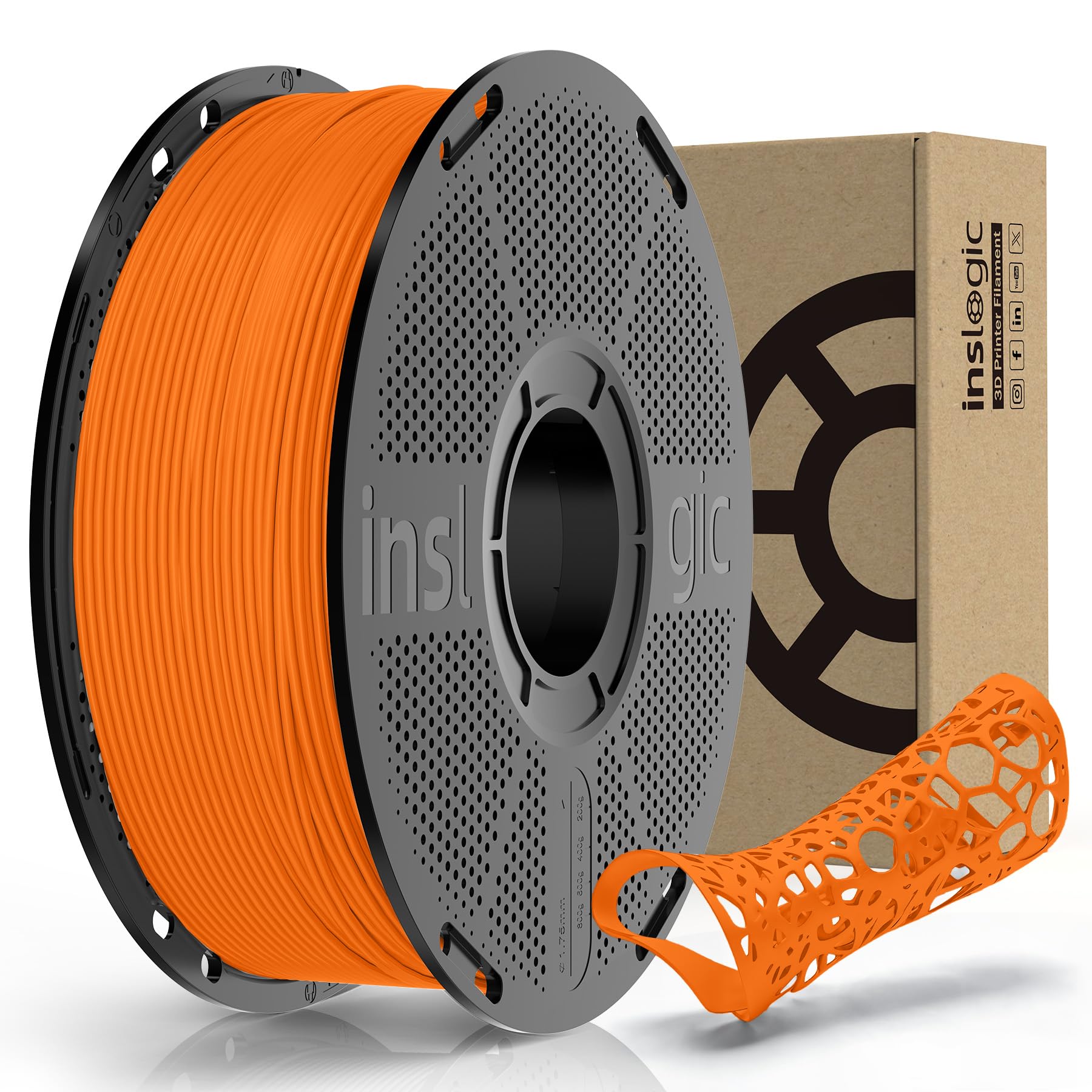 Inslogic Filament TPU 1,75 mm, 90A Shore Matériau d'impression 3D souple et résistant à la déchirure, emballage sous vide résistant à l'humidité, Applicable à l'équipement de protection,orange