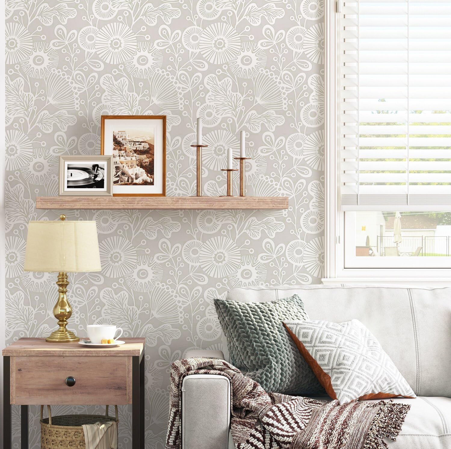 Livebor Modern Floral Peel and Stick Wallpaper - 15.7in x 196.8in Boho Leaf Wallpaper, Removable Decorative Contact Paper for Bedroom