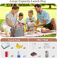 Vista 5 de LOKASS Bolsa de Almuerzo Aislada Lonchera de Apertura Amplia Bolsa Tote de Almuerzo Soporte Grande para Bebidas Organizador de Aperitivos de Nailon