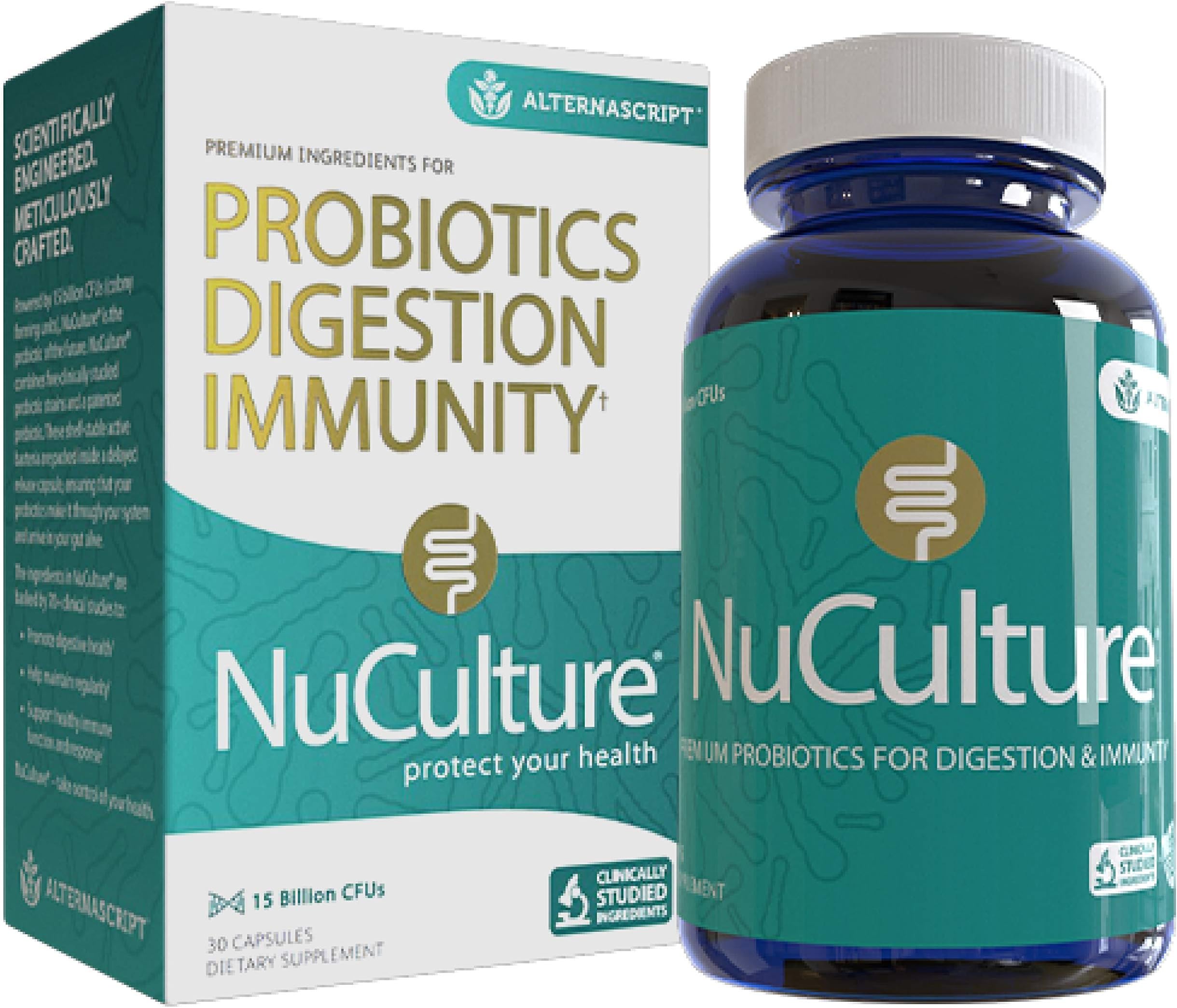 Shelf Stable Premium Probiotic & Prebiotic for Adults, Supports Immune System and Digestion, 5 Strains, 15 Billion CFUs, 1-Pack (30 ct)