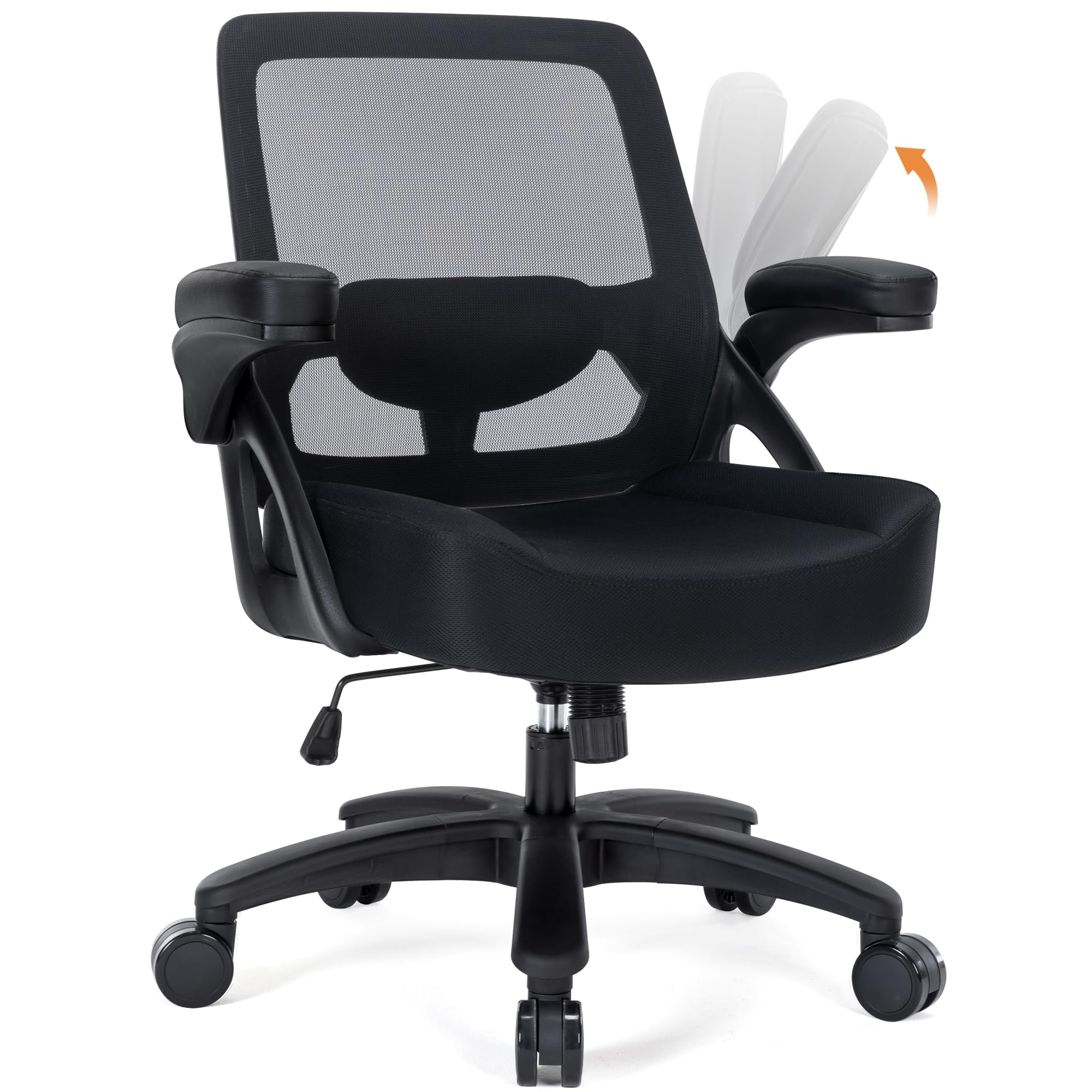 400lbs Big and Tall Office Chair with Wide Seat, Ergonomic Heavy Duty Desk Chair with Flip up Arms, Home Office Mesh Executive Computer Chair, Swivel
