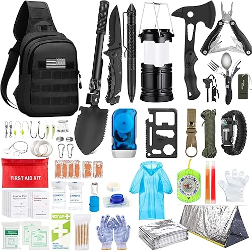 Kit de supervivencia de emergencia, 151 piezas de equipo de supervivencia, kit de primeros auxilios, bolsa de trauma al aire libre con linterna