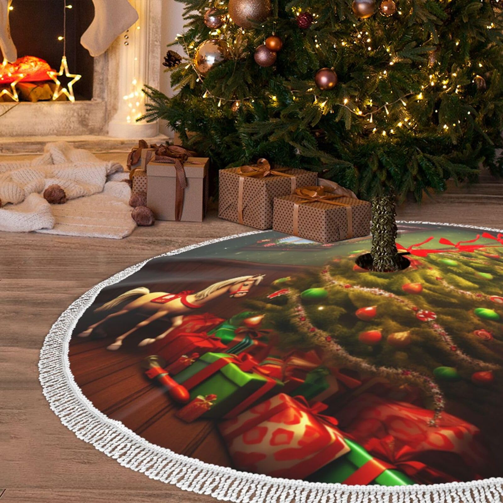 Tapis de sapin de Noël en peluche douce 121,9 cm au fini haute couture