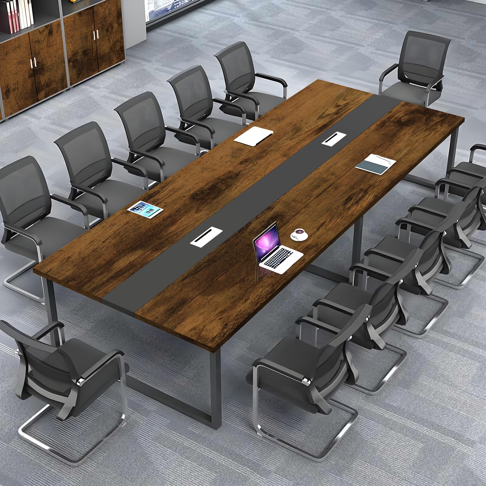 Large Conference Table – Modern Office Meeting Table with Metal Frame,  Durable Scratch-Resistant Top, Multiple Sizes Colors, Training Room,