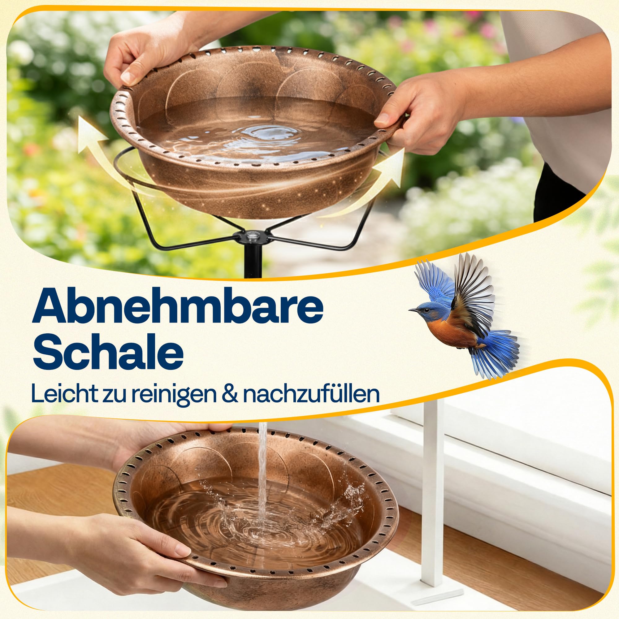 VIVOHOME Vogelbad für den Garten,Vogeltränke Stehend,35In Metall Vintage Freistehendes Vogelbad mit,Vogeltränke Groß Frostsicher Winterfest (Antike Bronze)