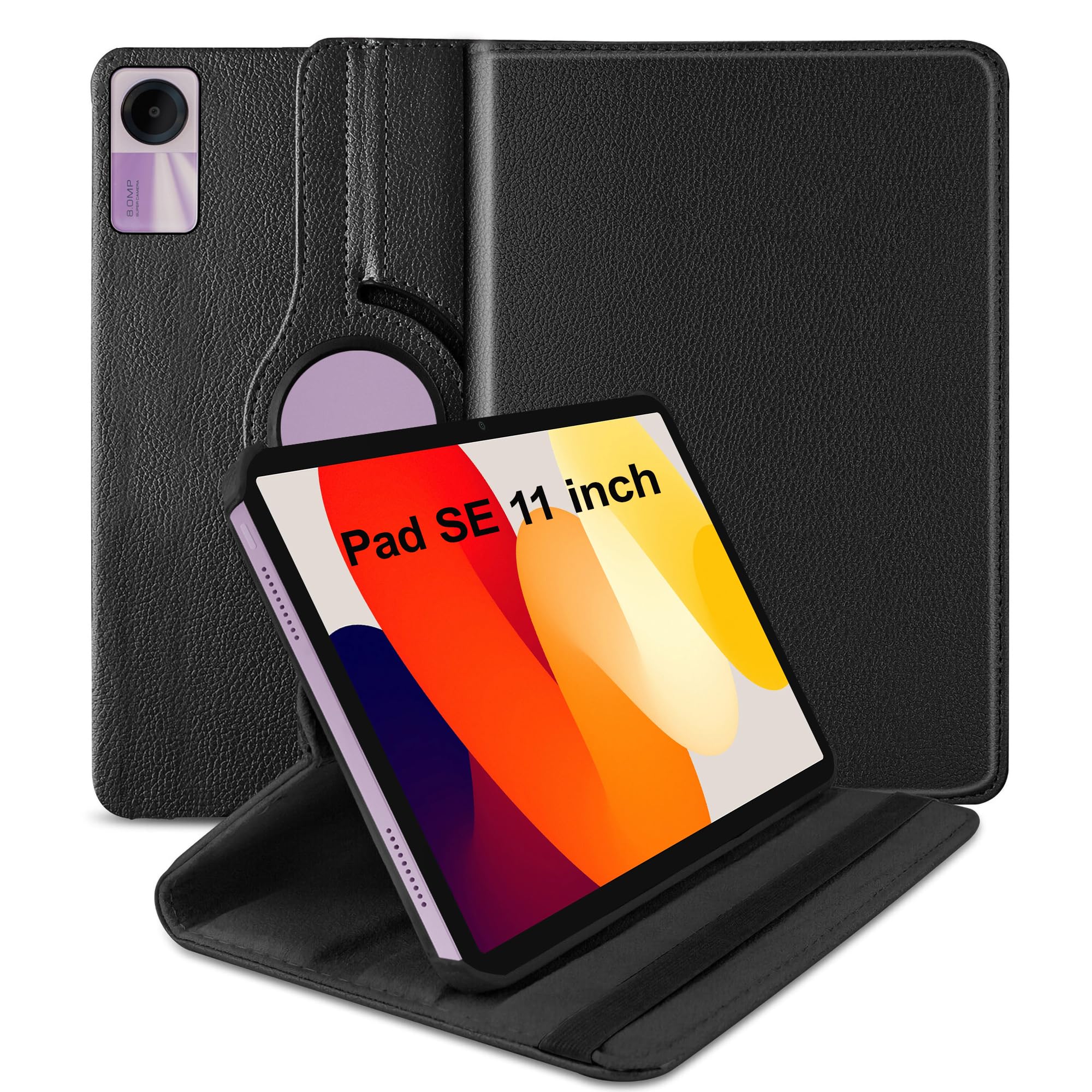 TGK Rotating Cover for Redmi Pad SE 11 inch 360 Degree Leather Flip Case (Black)